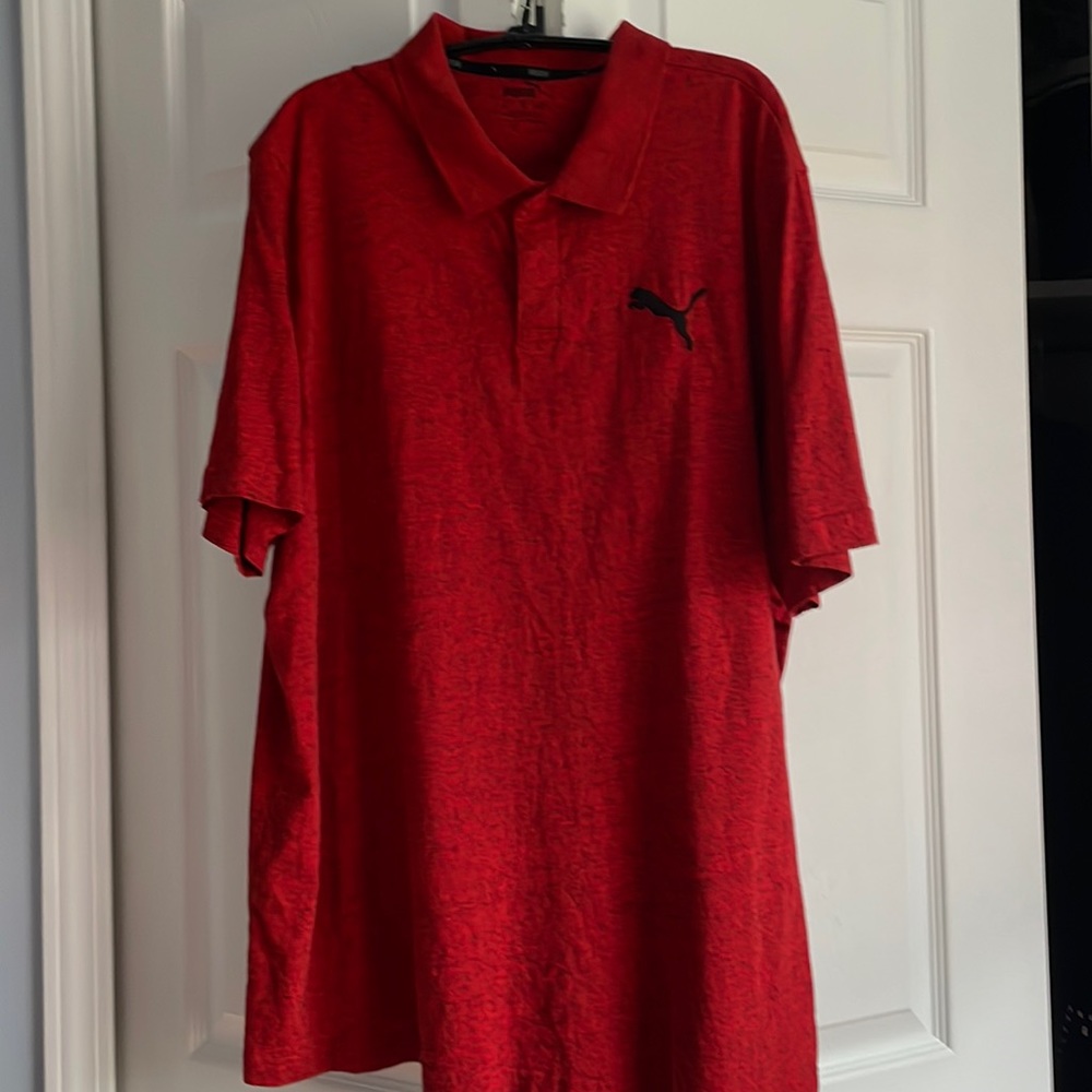 NWOT Puma red gold shirt with black logo on front